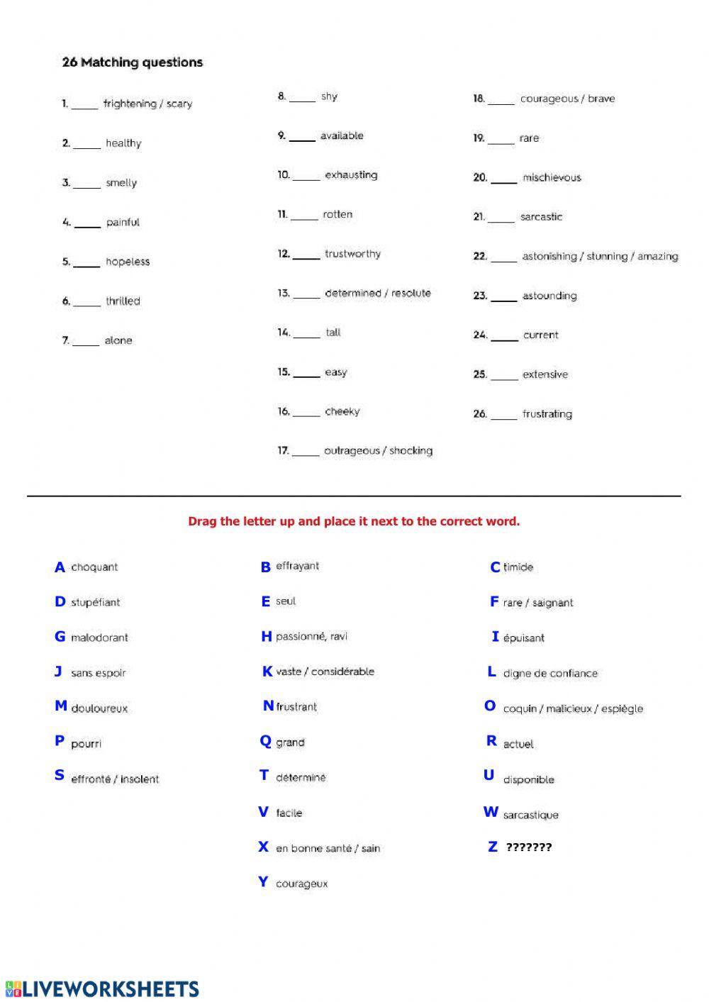 Adjectives French to English