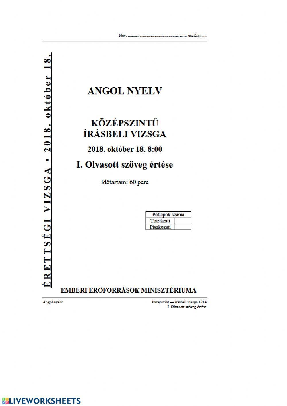 Érettségi 2018 október 1.