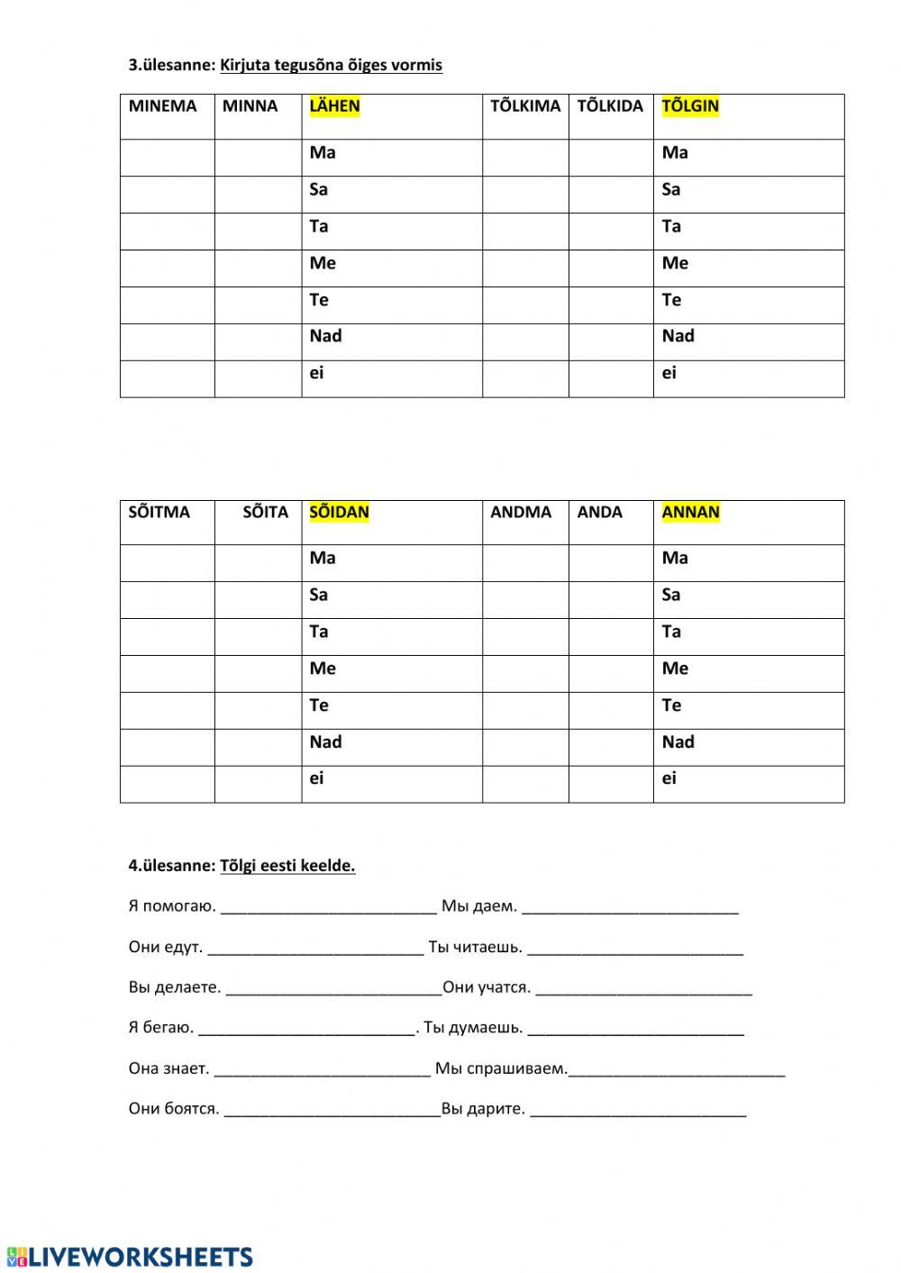 3klass-Tegusõnade põhivormid. Pööramine olevikus.