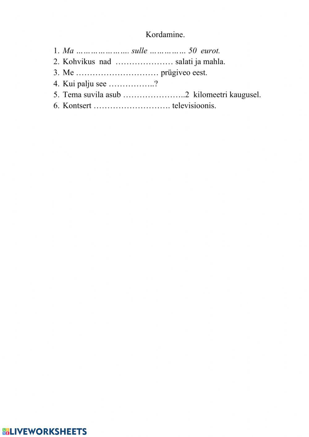 Pane lünka puuduv sõna.