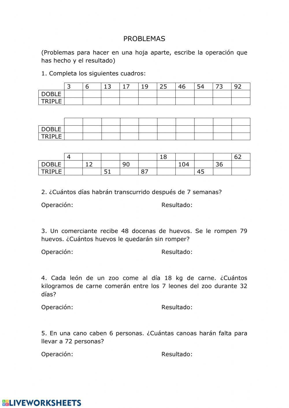 Problemas de multiplicación y división Problemas de multiplicación y división