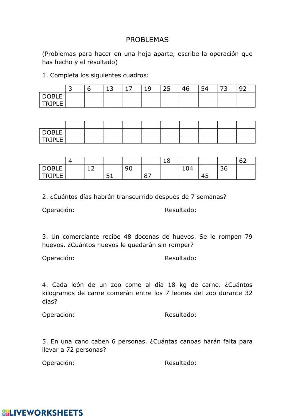 Problemas de multiplicación y división