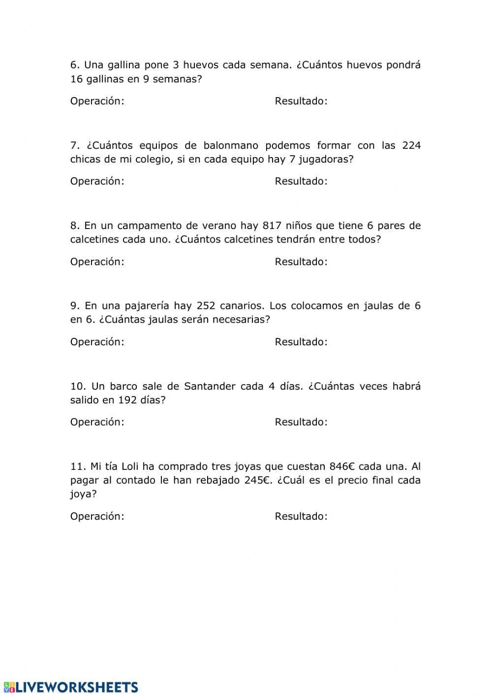 Problemas de multiplicación y división Problemas de multiplicación y división