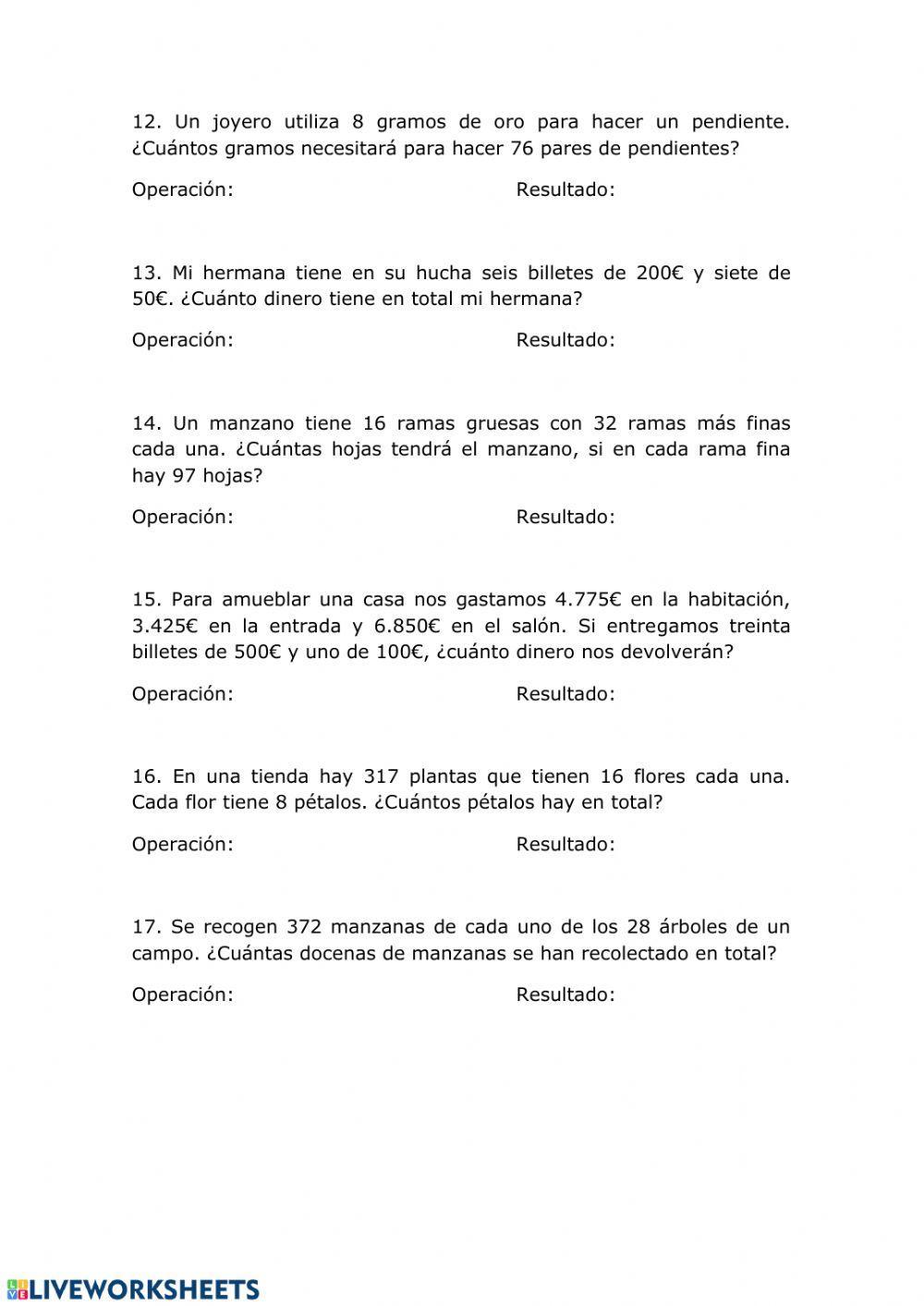 Problemas de multiplicación y división Problemas de multiplicación y división