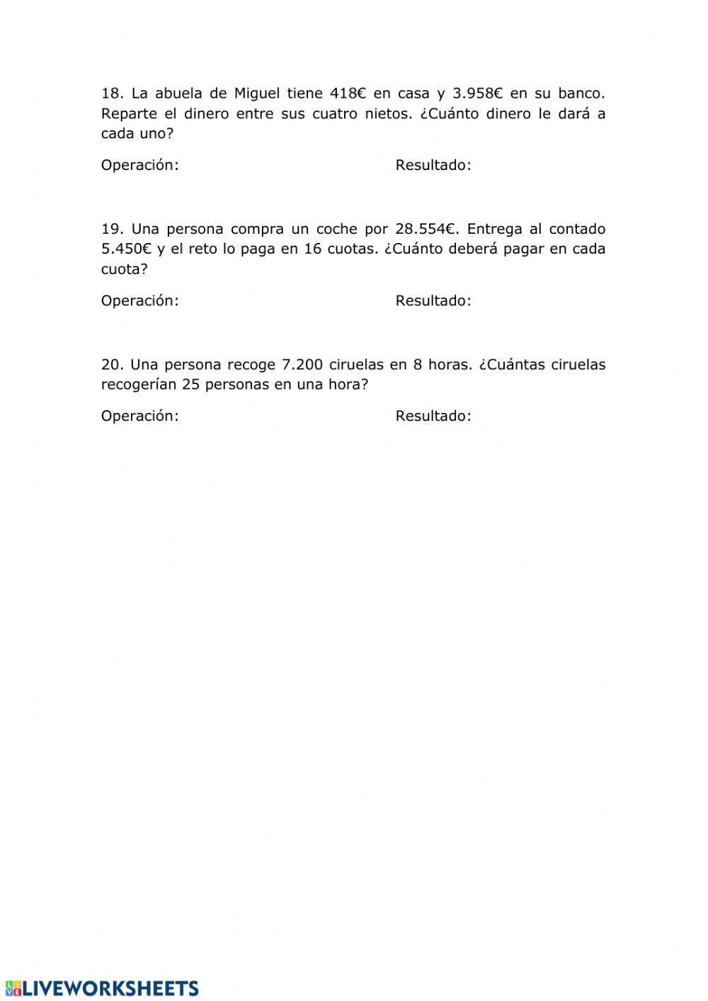 Problemas de multiplicación y división Problemas de multiplicación y división