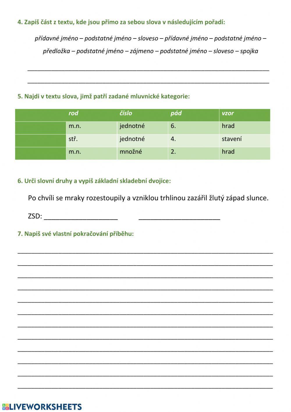 Vzorec souvětí opakování, práce s textem