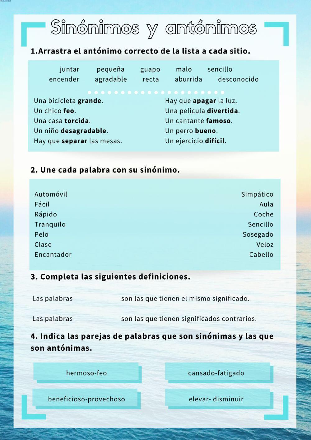 Sinónimos y antónimos Sinónimos y antónimos