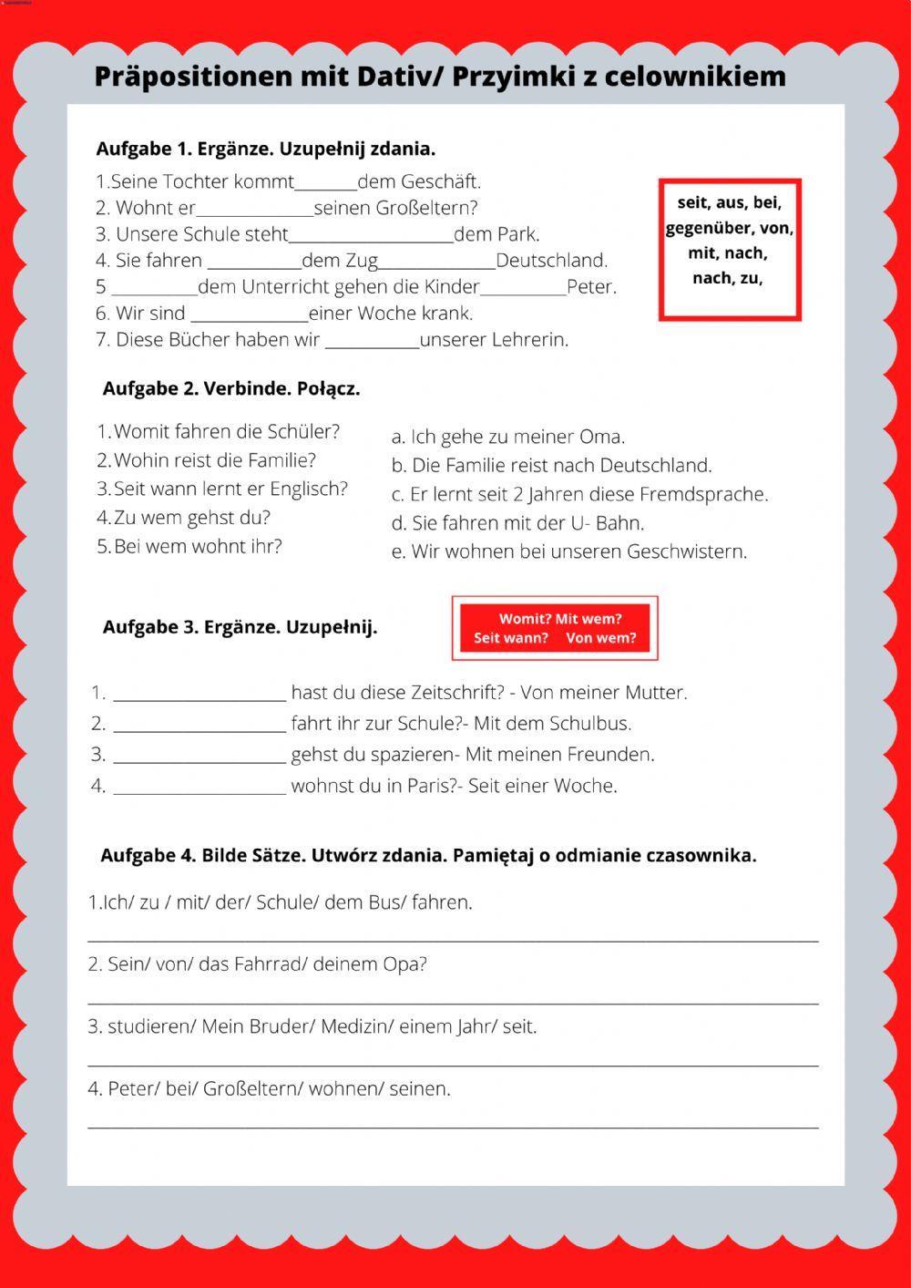 Präpositionen mit Dativ- Przyimki z celownikiem