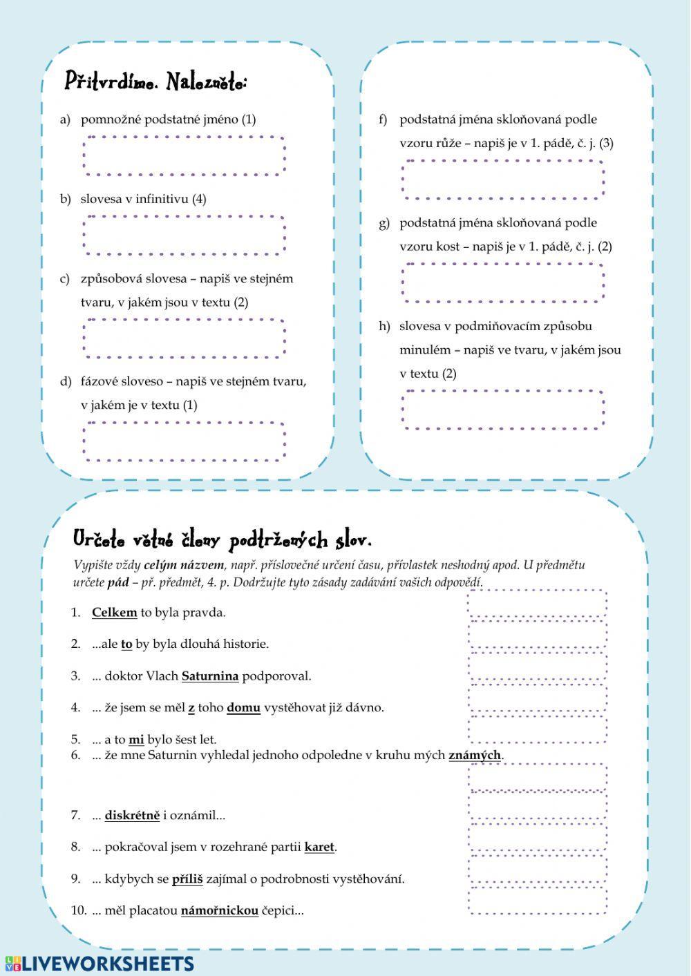 Práce s textem, větné členy