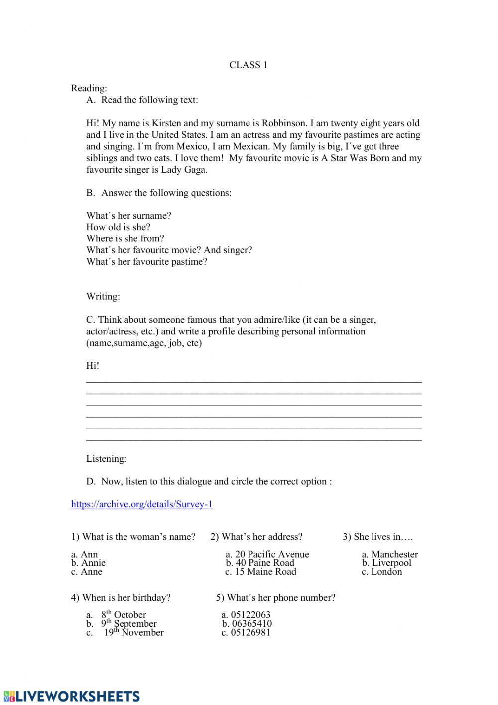 Personal Information - Verb to be