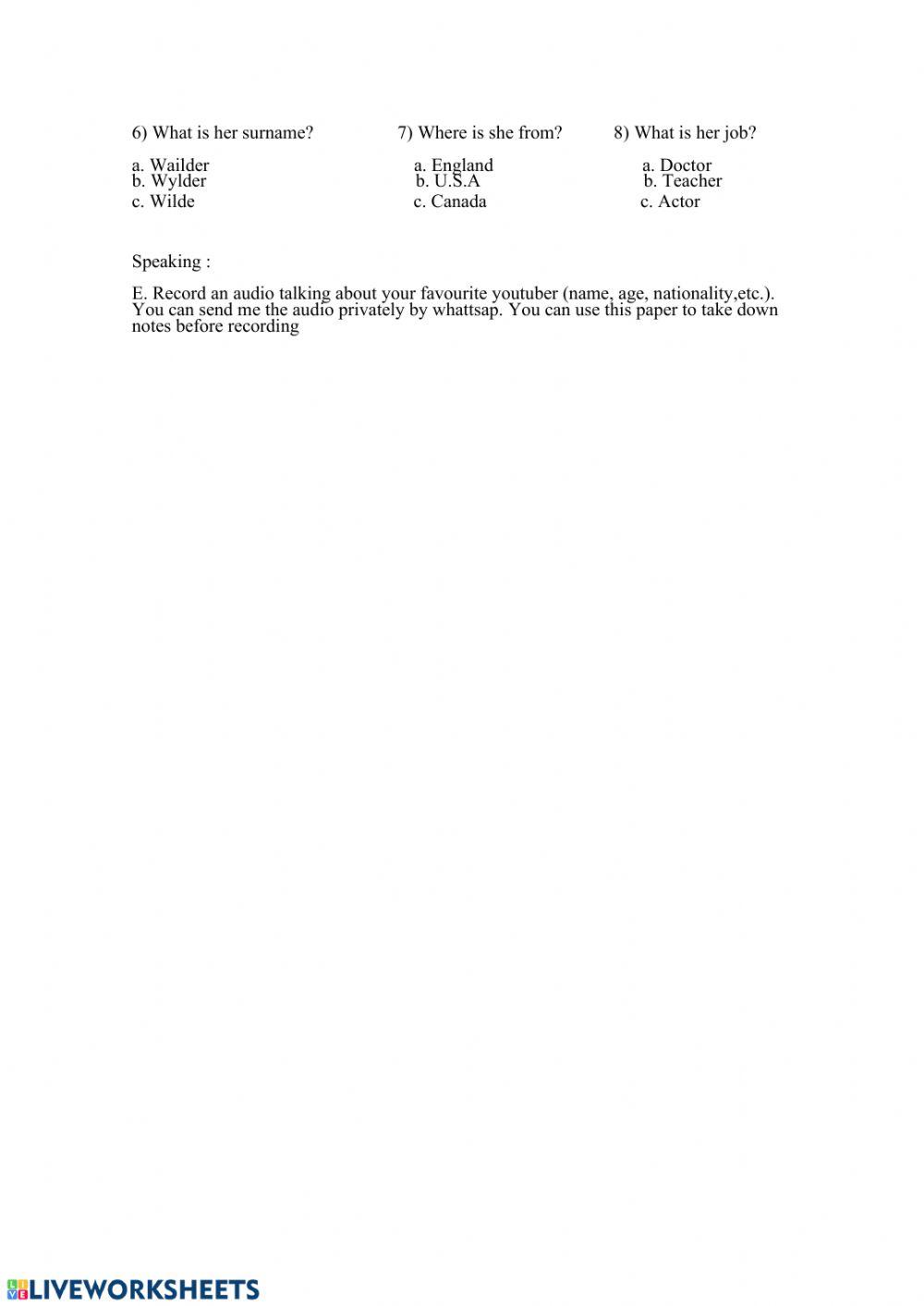 Personal Information - Verb to be