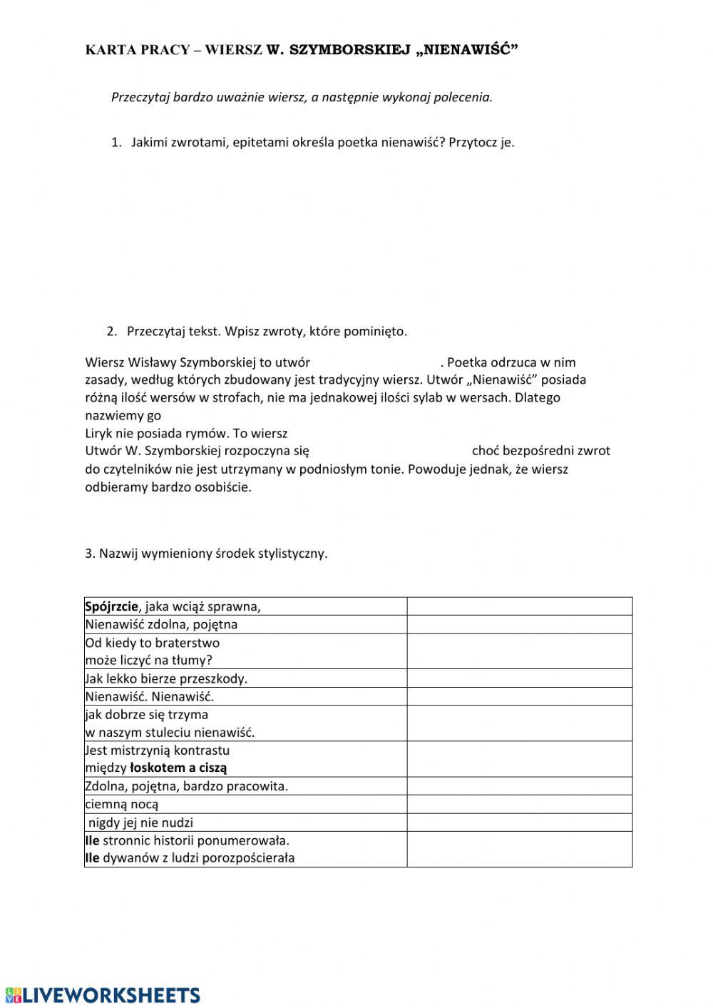 Nienawiść- W.Szymborska