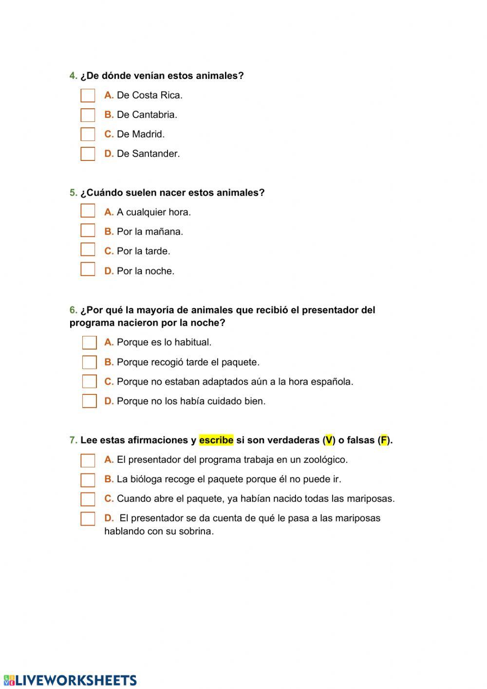 Comprensión oral Mariposas