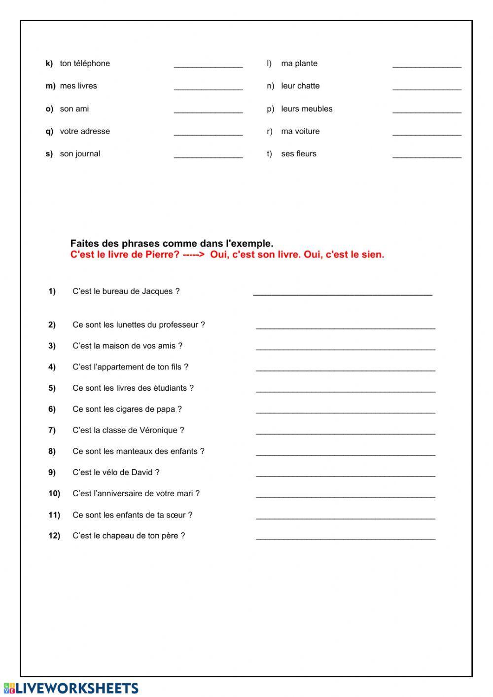 Les pronoms possessifs