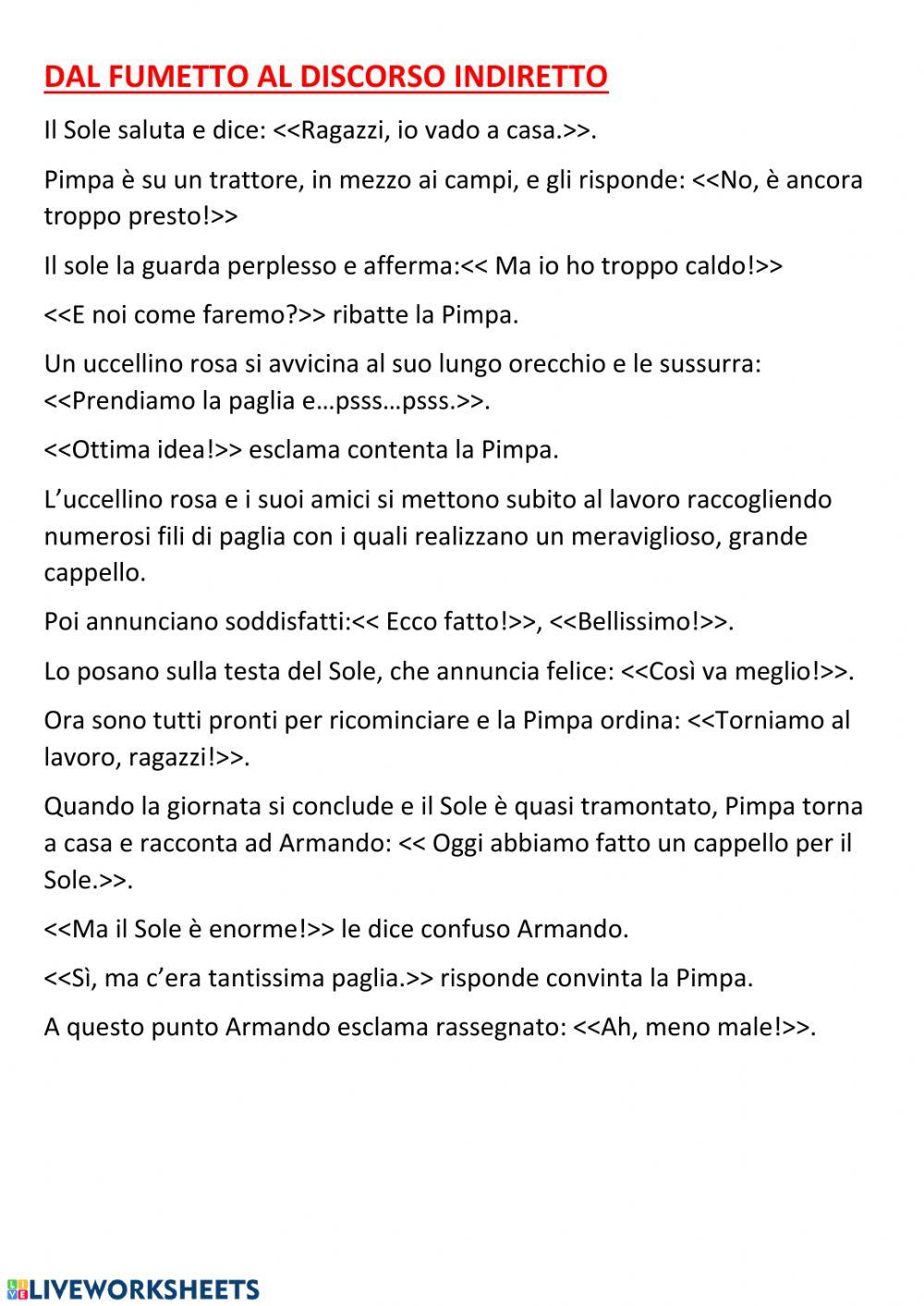 Attività d i ripasso sul fumetto, il discorso diretto e il discorso indiretto