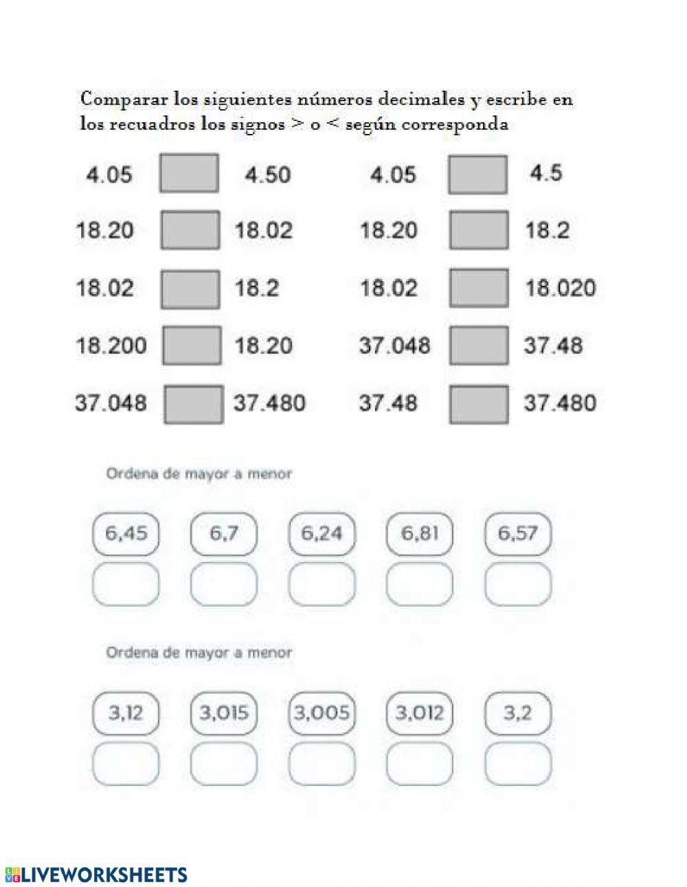 Comparación de números decimales