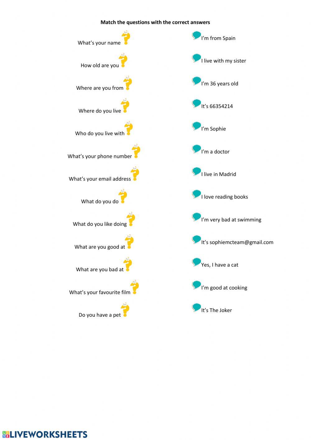 Personal questions matching