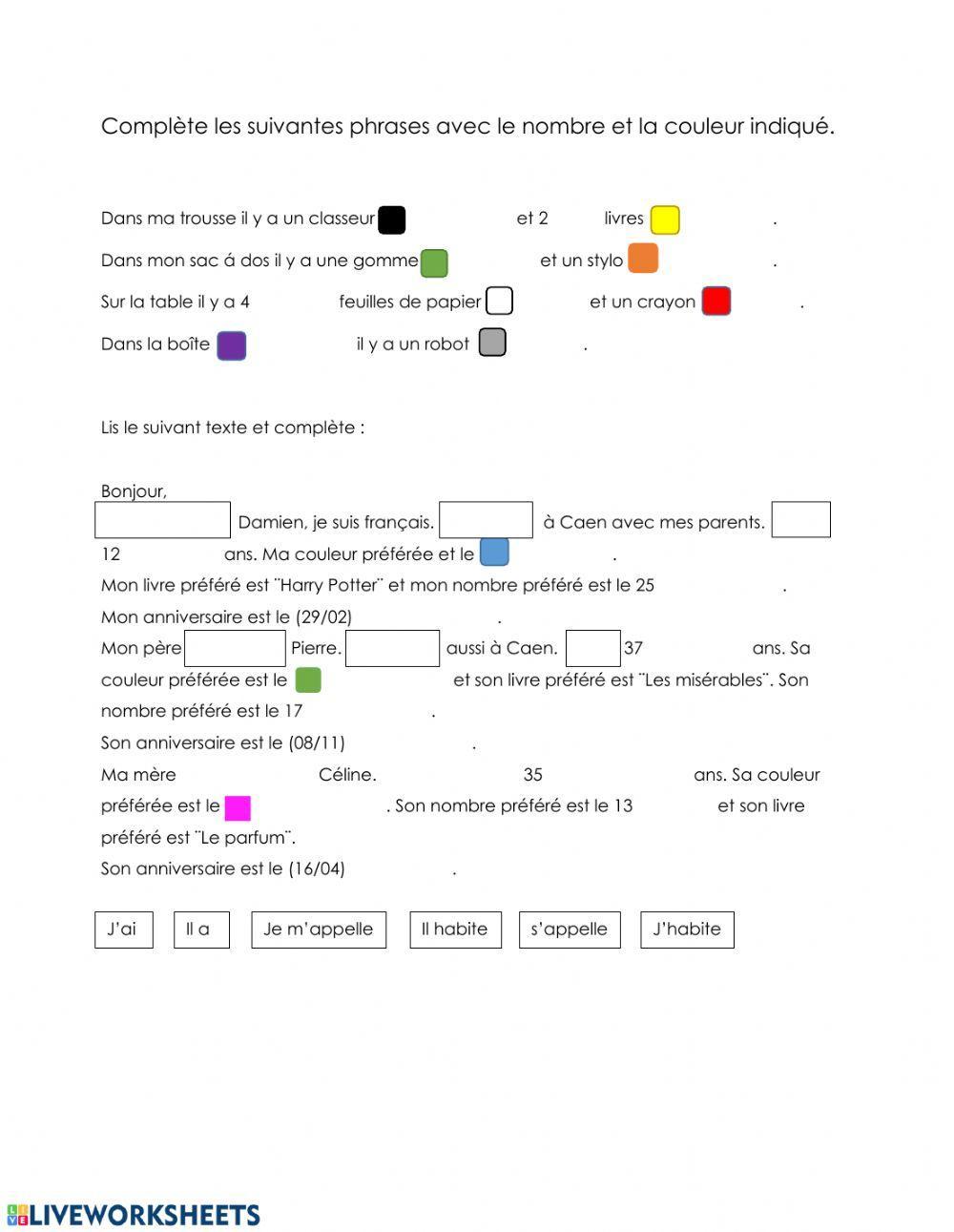 Nombres, couleurs et presentations