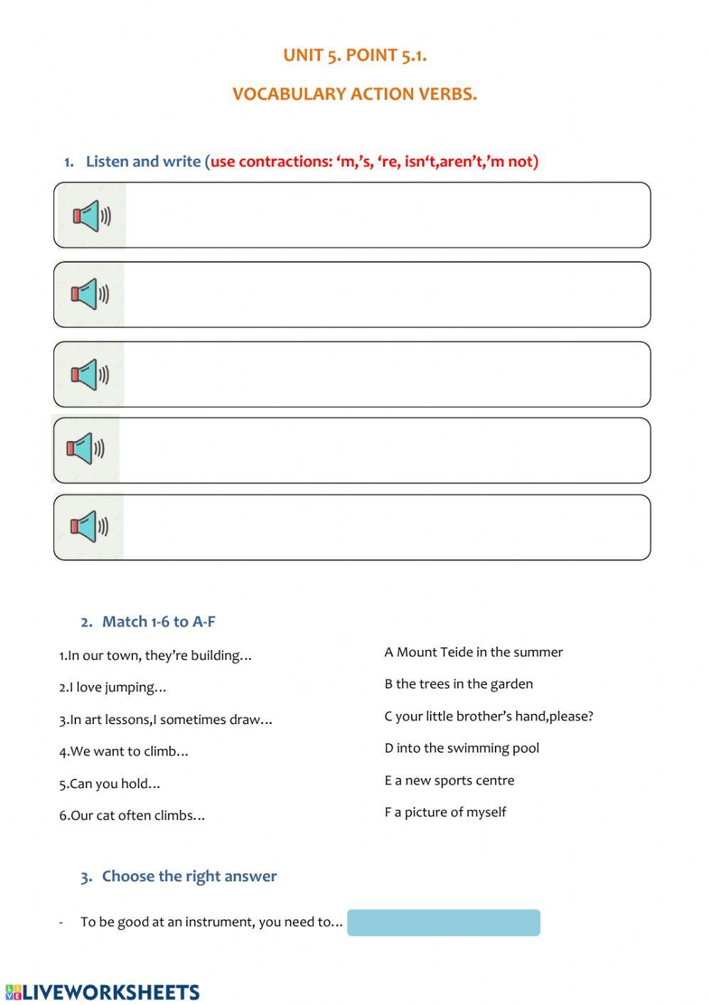Vocabulary action verbs 2