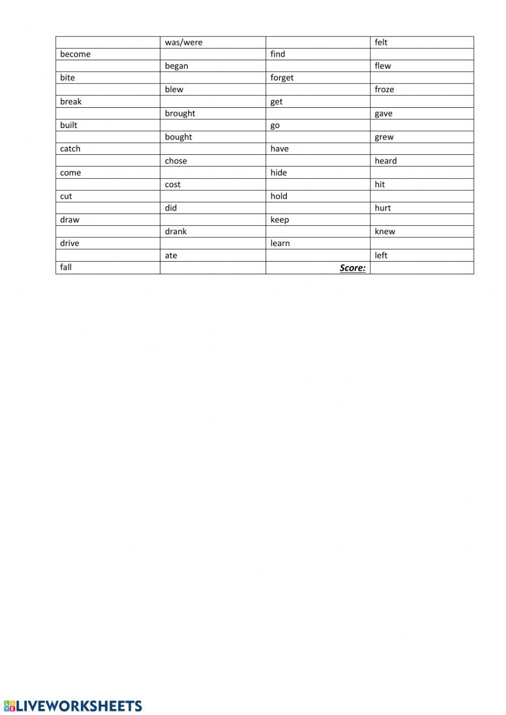 Elementary irregular verbs part 1 student b