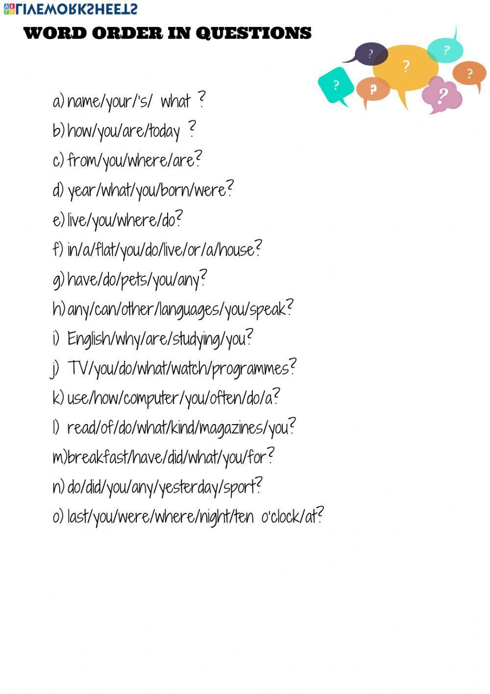 Word order in questions Word order in questions
