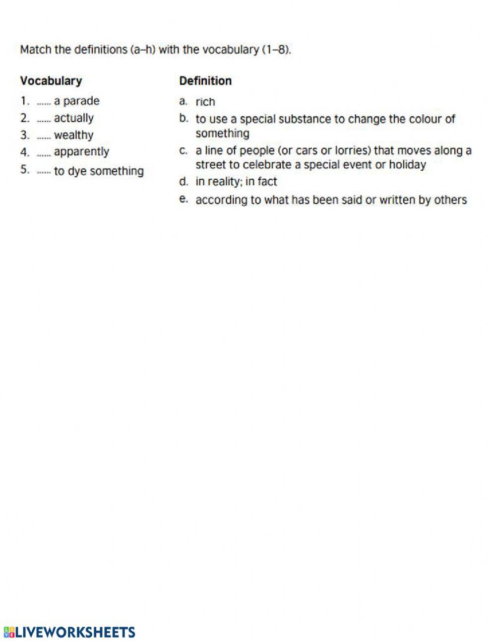 Vocabulary about Saint Patrick's Day