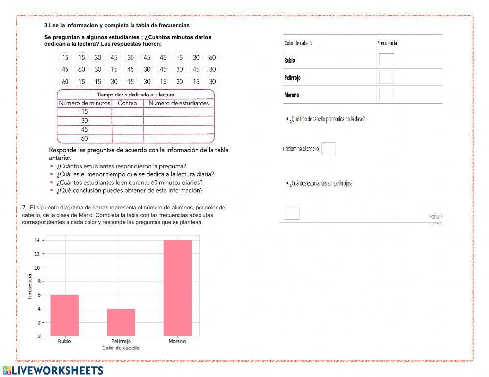Segmento, recta y semirecta, Tablas de frecuencia