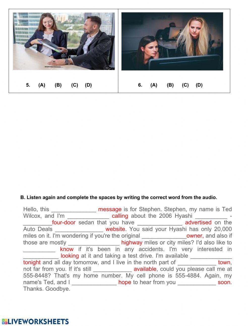 Picture description, at the office, customer service