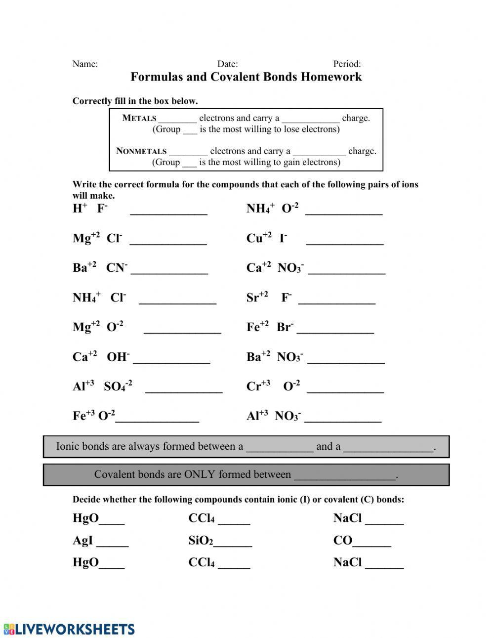 Formulas and Covalent Bonds