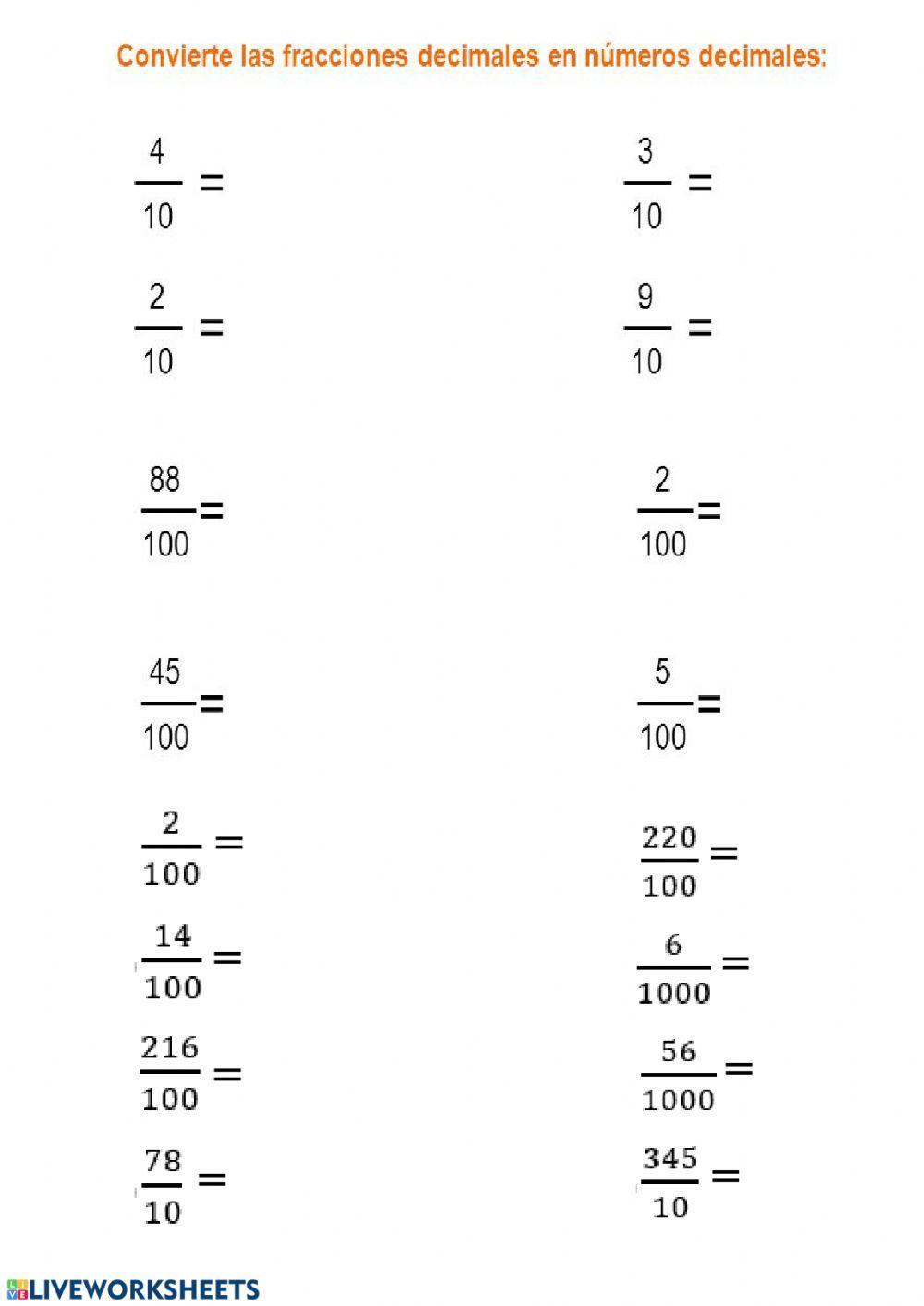 Fraccion decimal y número decimal