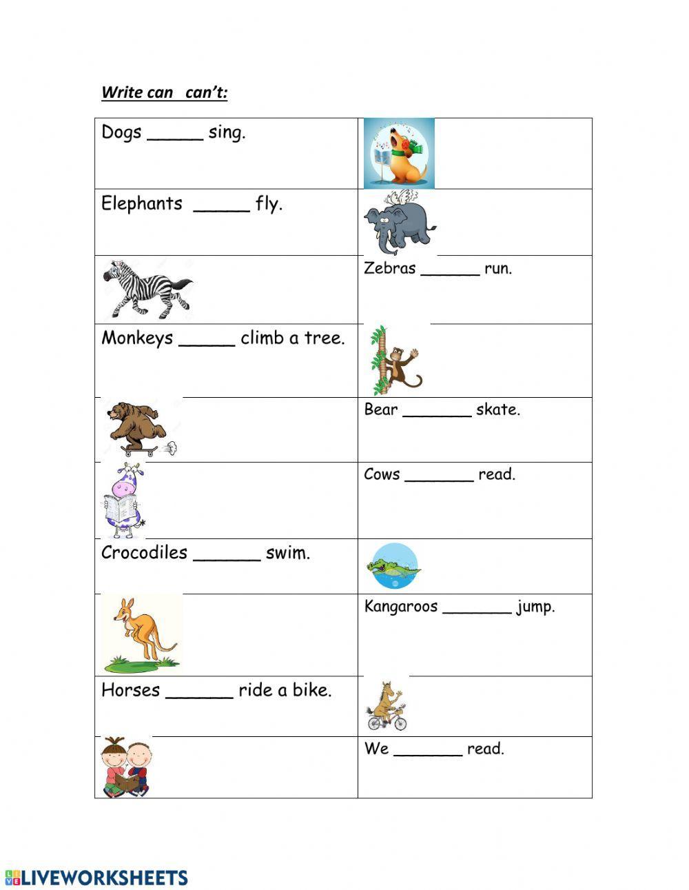 Animals can and can't