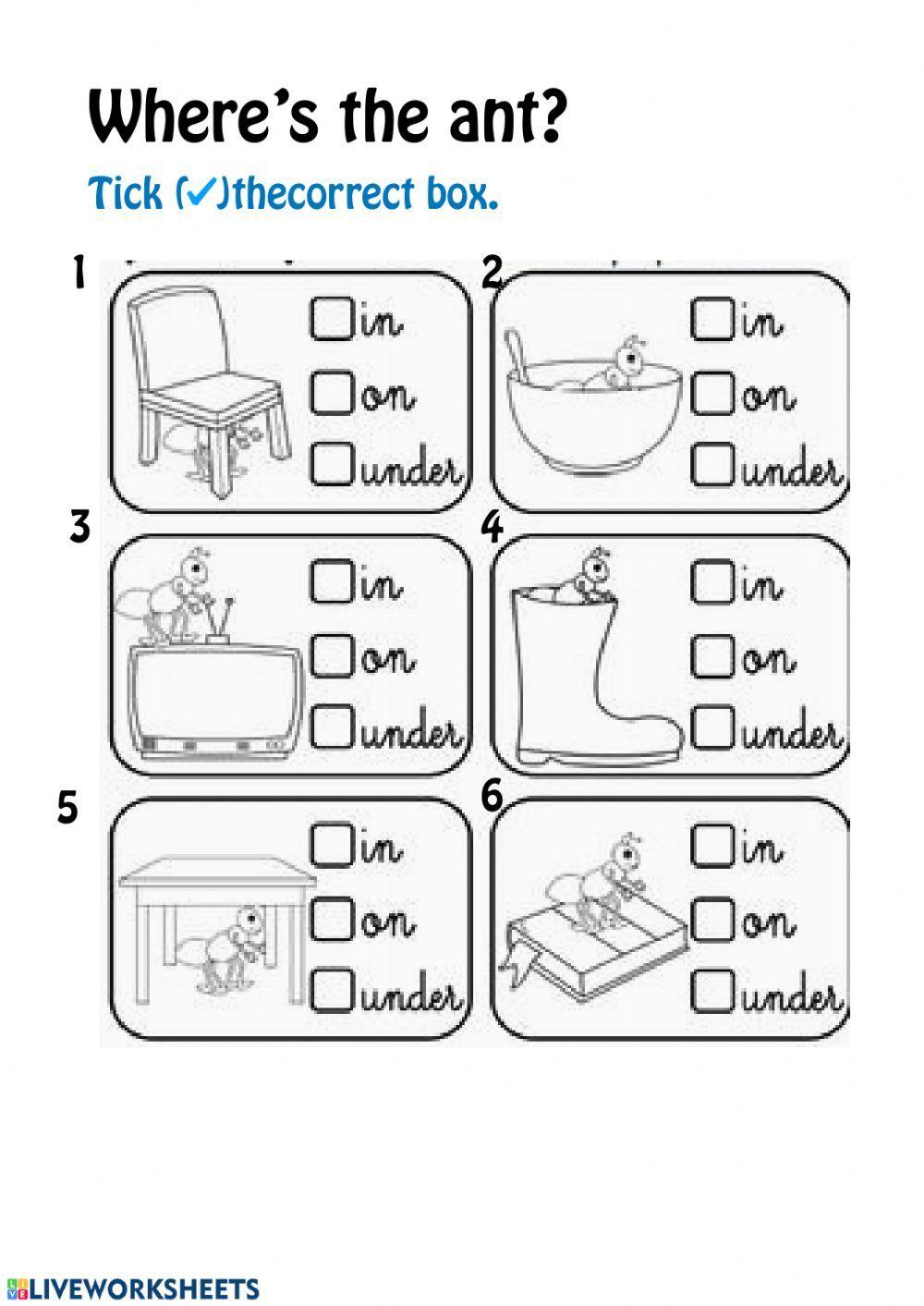 Prepositions: in- on- under worksheet | Live Worksheets Prepositions: in- on- under worksheet | Live Worksheets