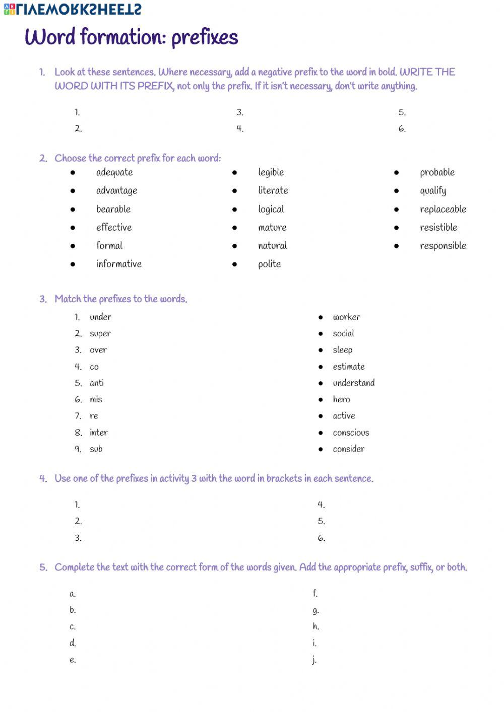 Word formation:prefixes