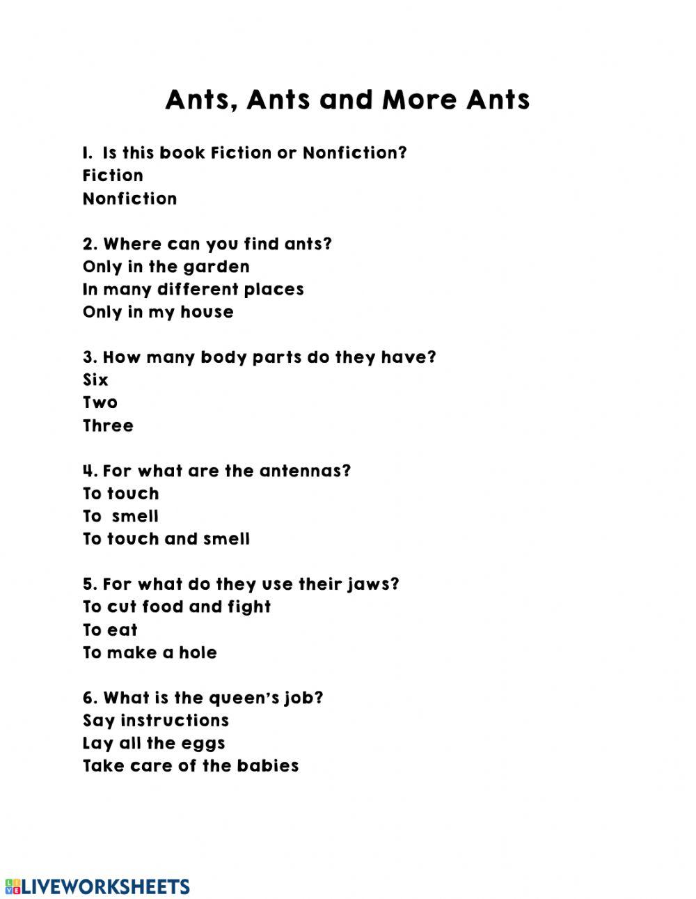 Ants, Ants and … | Free Interactive Worksheets | 64035