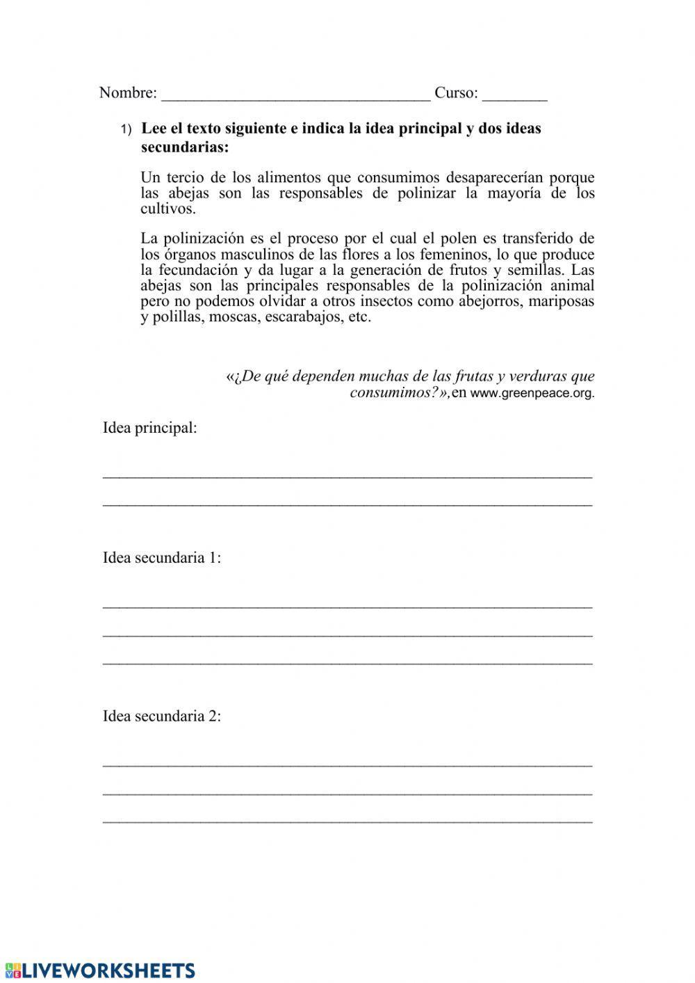 Ideas principal y secundarias