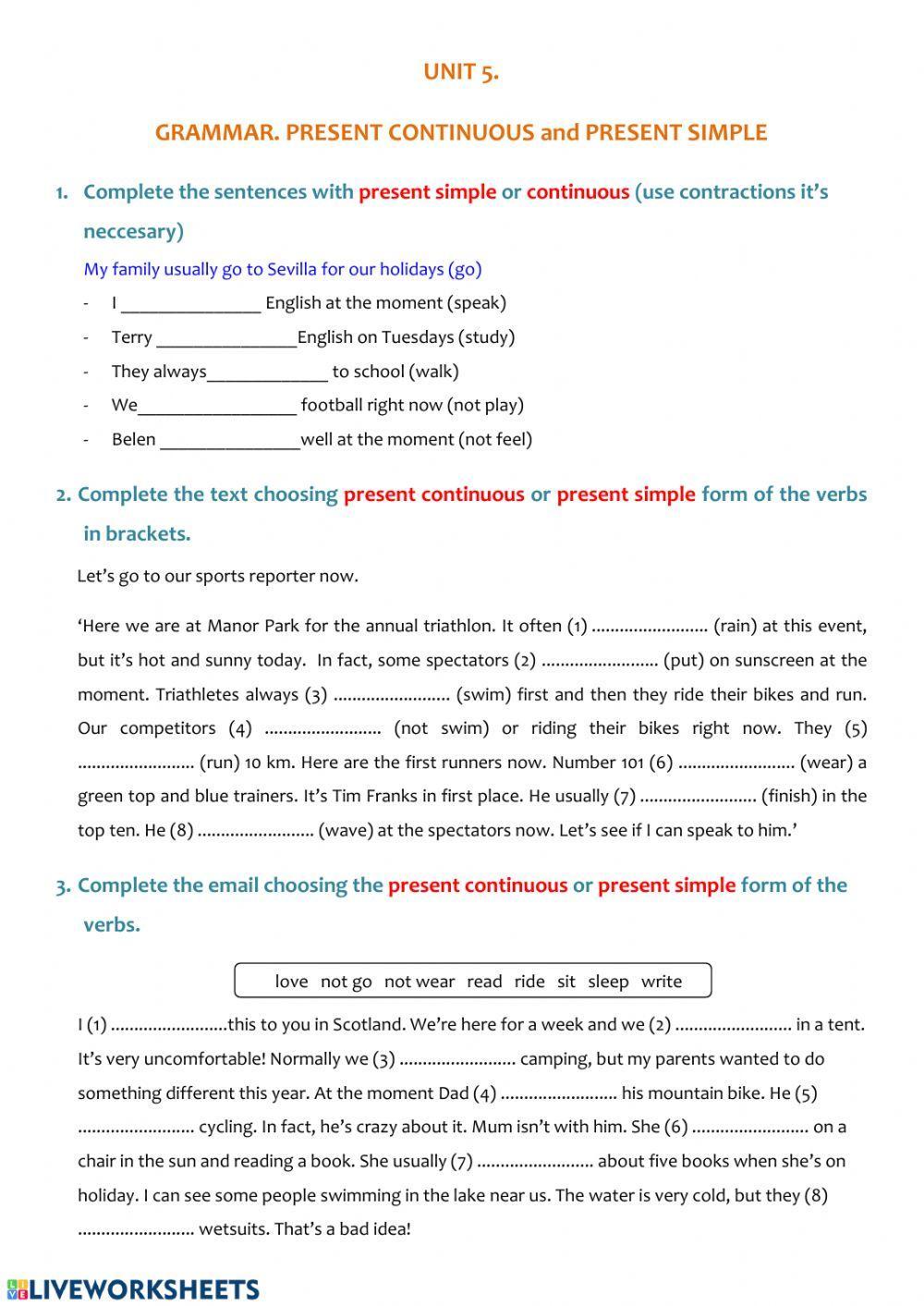 Present continuous and simple