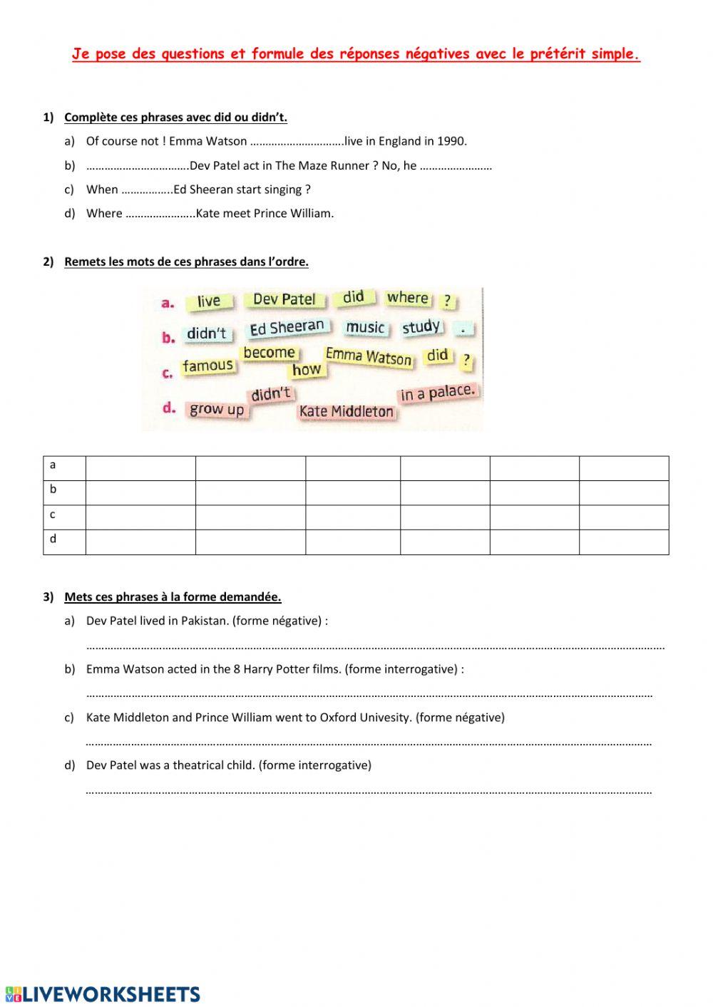 Interrogative and negative form of the Simple Past