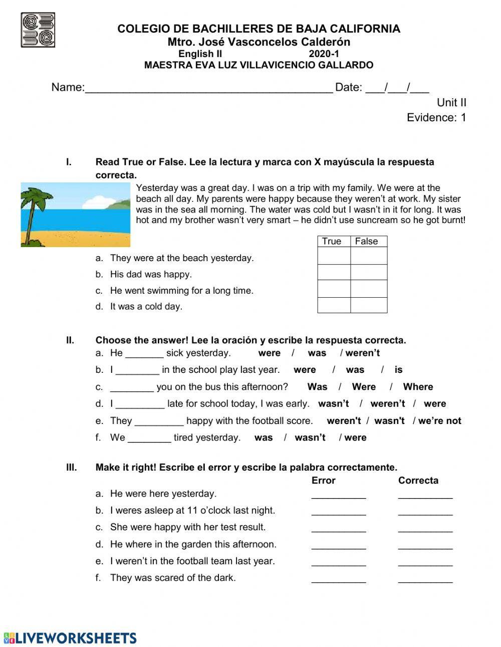 Verb to BE in simple past