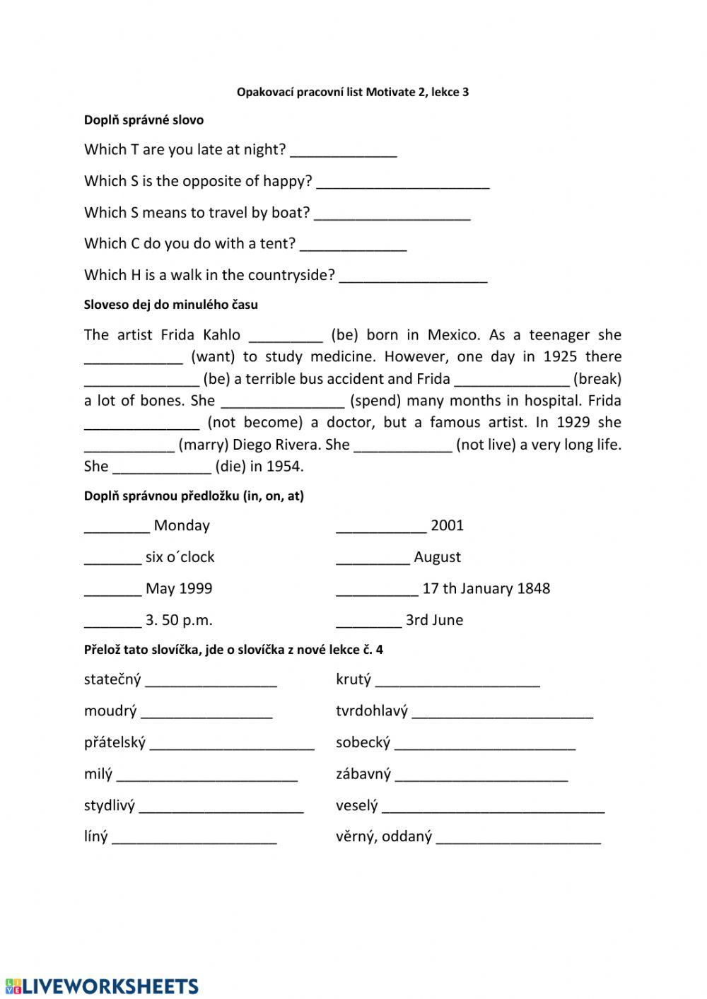 Motivate 2 Unit 3 revision