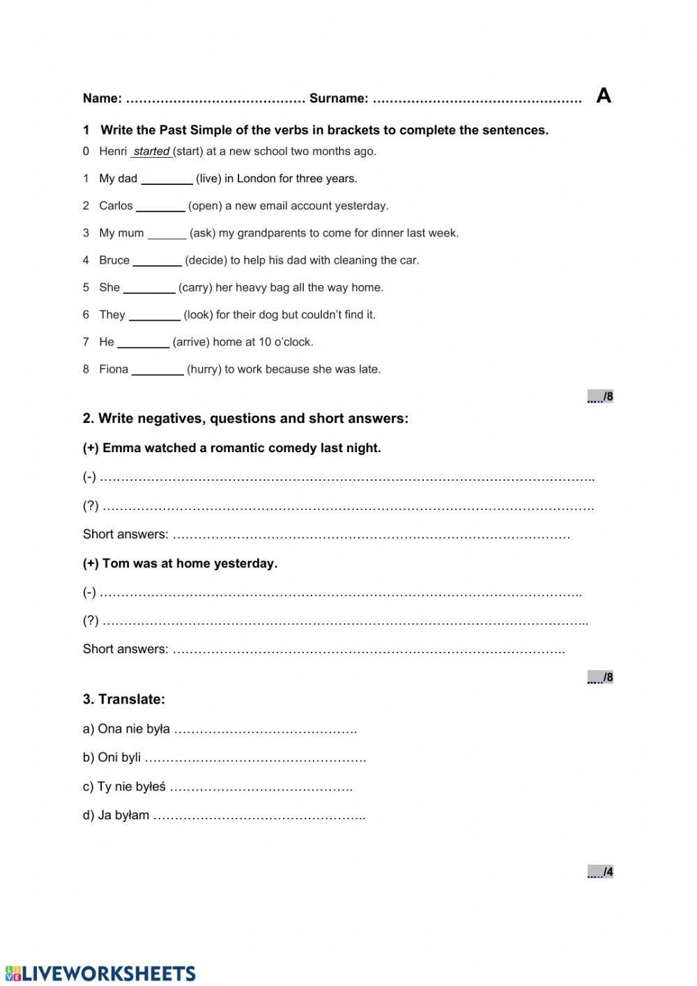 Past Simple - to be, regular verbs