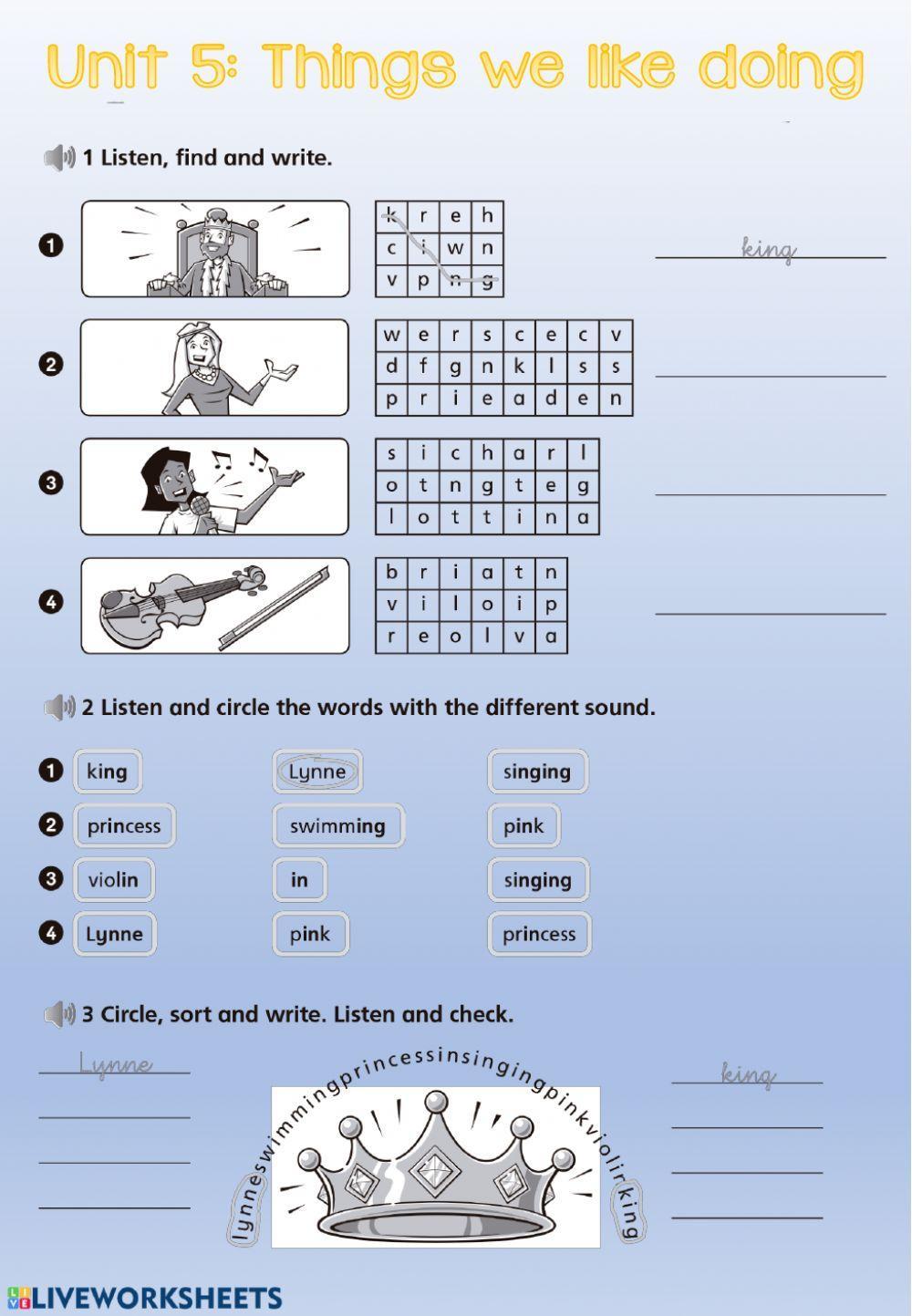 Unit 5 - Things we like doing LISTENING