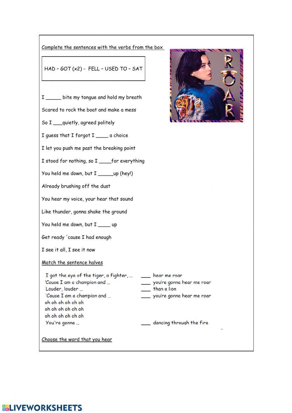 Roar by Katy Perry - Son…: English ESL worksheets pdf & doc