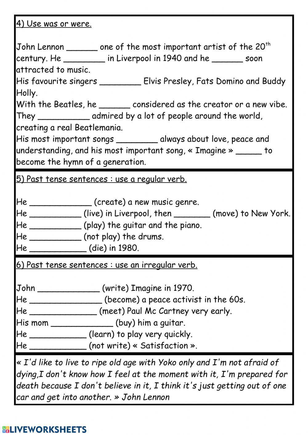 37 Lennon English ESL worksheets pdf & doc