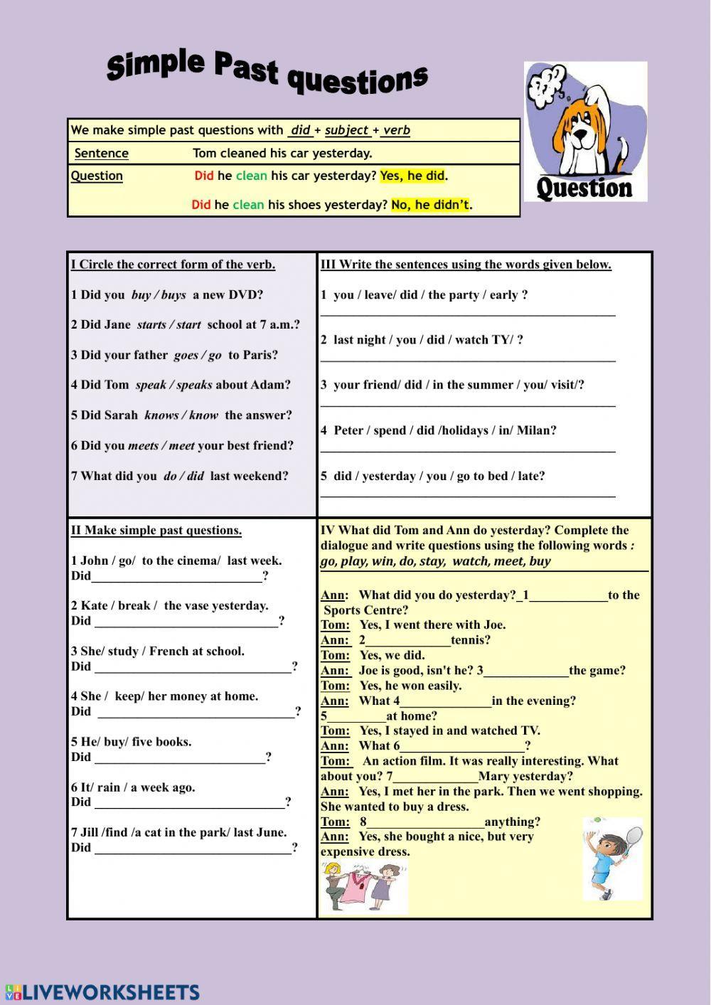 Simple past tense question drills
