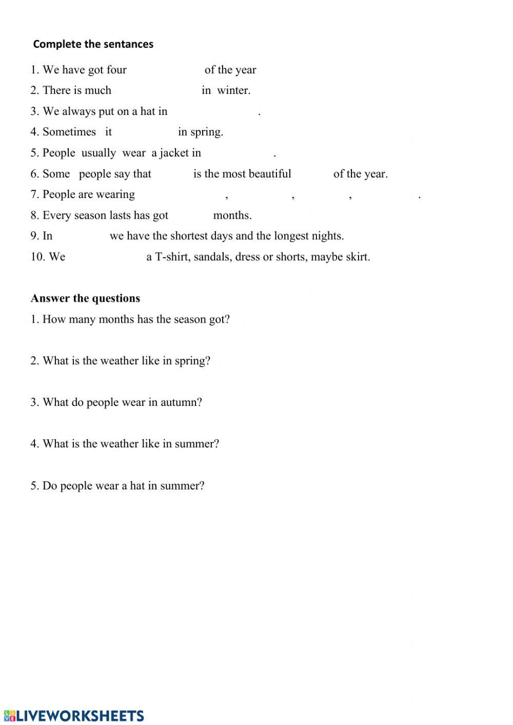 Seasons, weater and clothes