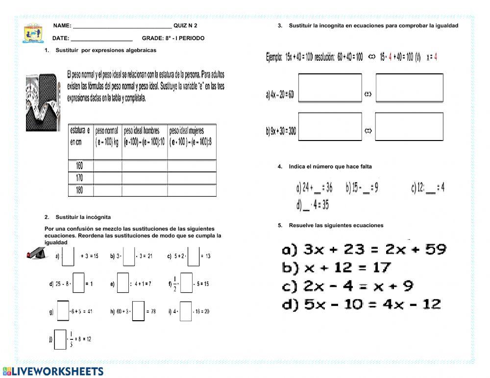Quiz di matematica 5 worksheet
