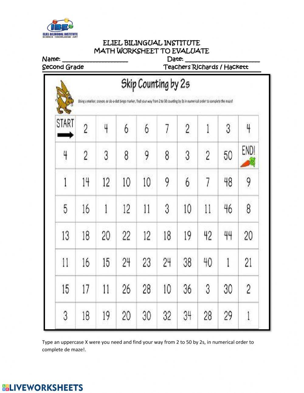 COUNT BY 2s, SUMMATIVE WORKSHEET