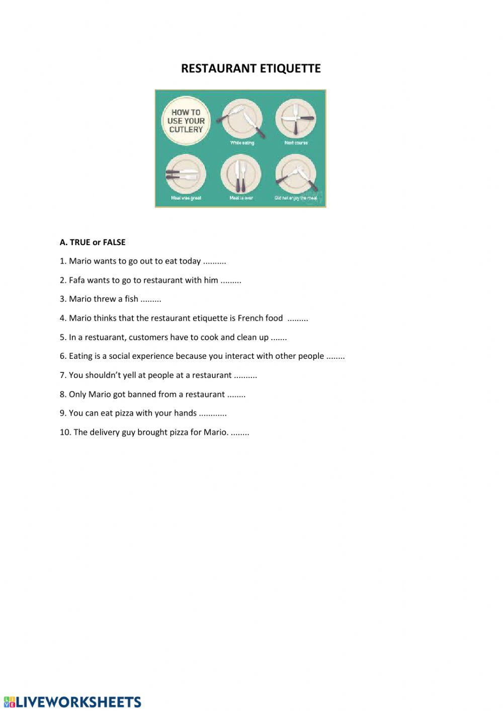 Restaurant etiquettes