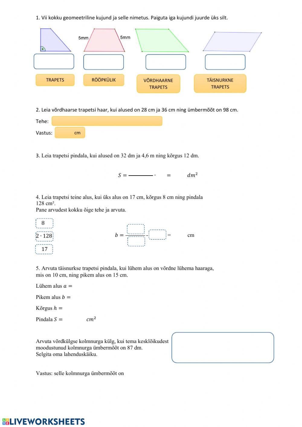 Trapetsi kordamiseks 8. kl