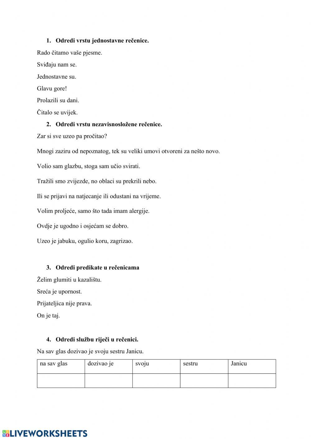 Rečenica - ponavljanje